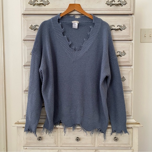 Vici Sweaters - Vici Dusty Blue Distressed Sweater
